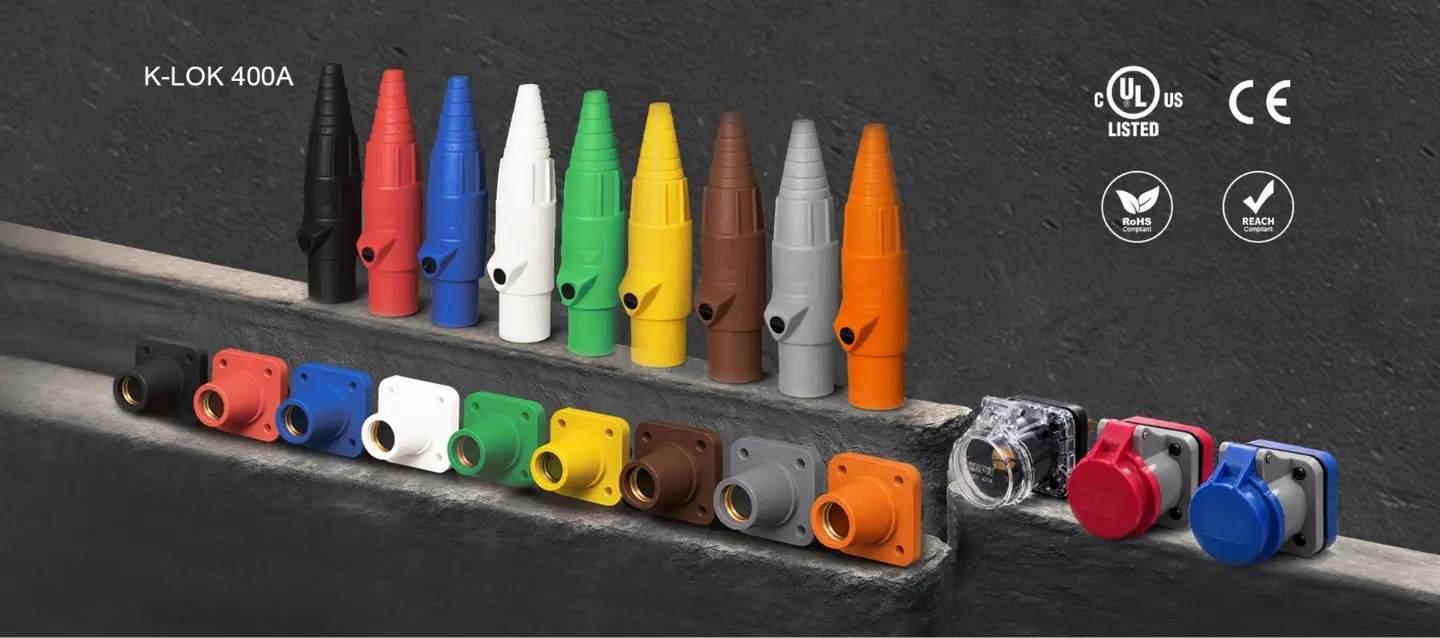 KUPO Power K-LOK 400A single-pole cam-type connector in blue housing with locking pin